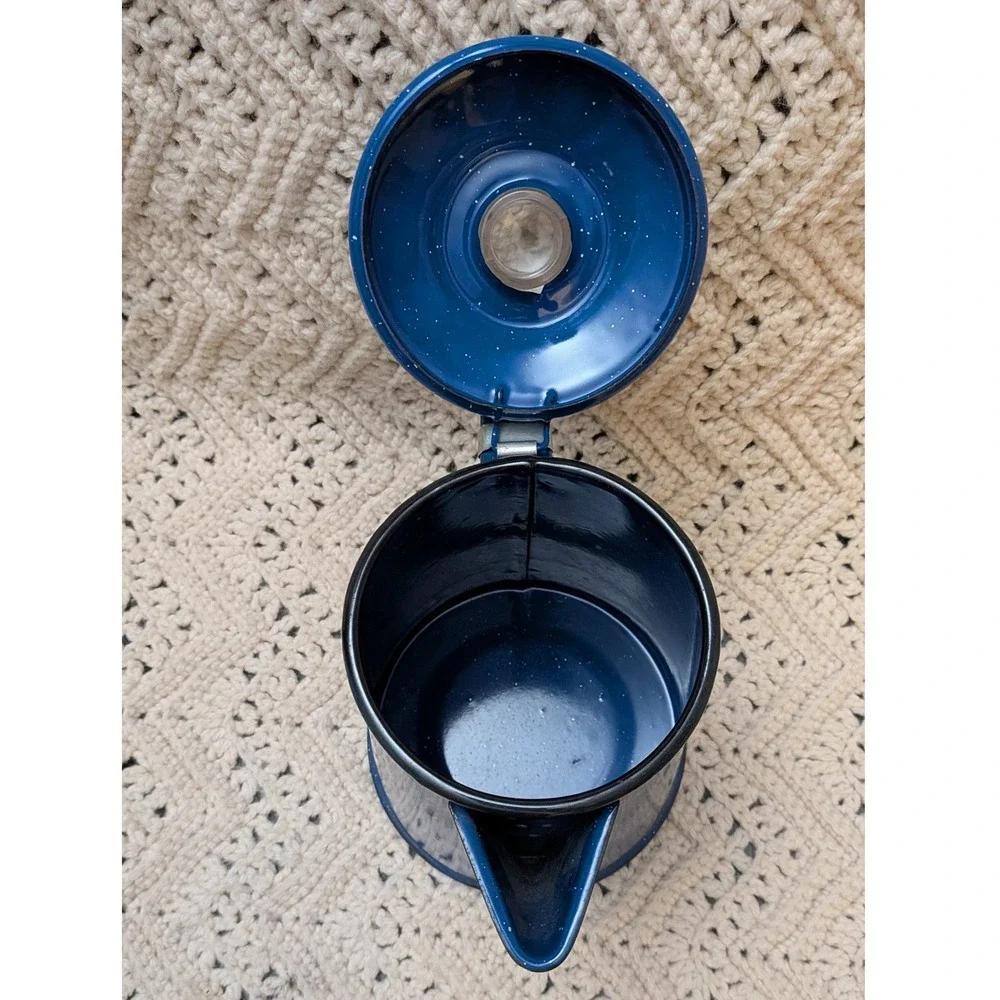 Vintage Blue Speckled Enamelware Coffee Percolator and 2 Mugs Camping Set